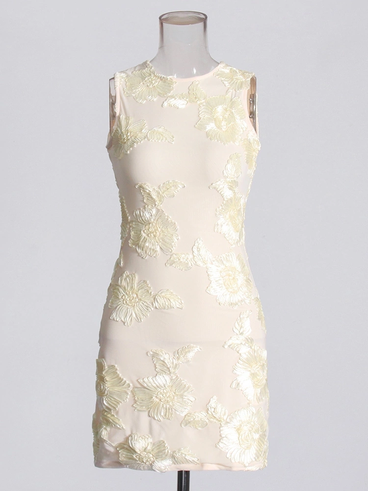 Embroidered Flower Backless Slim Fit Vest Dresses New