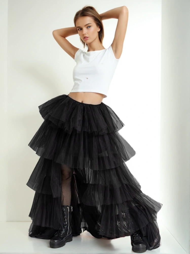 Mesh Patchwork Cake Puffy Skirt