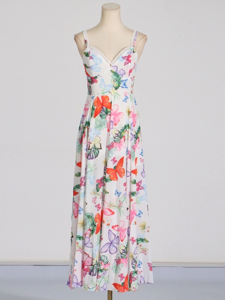 Strapless Printing Hem Slit Maxi Dresses New