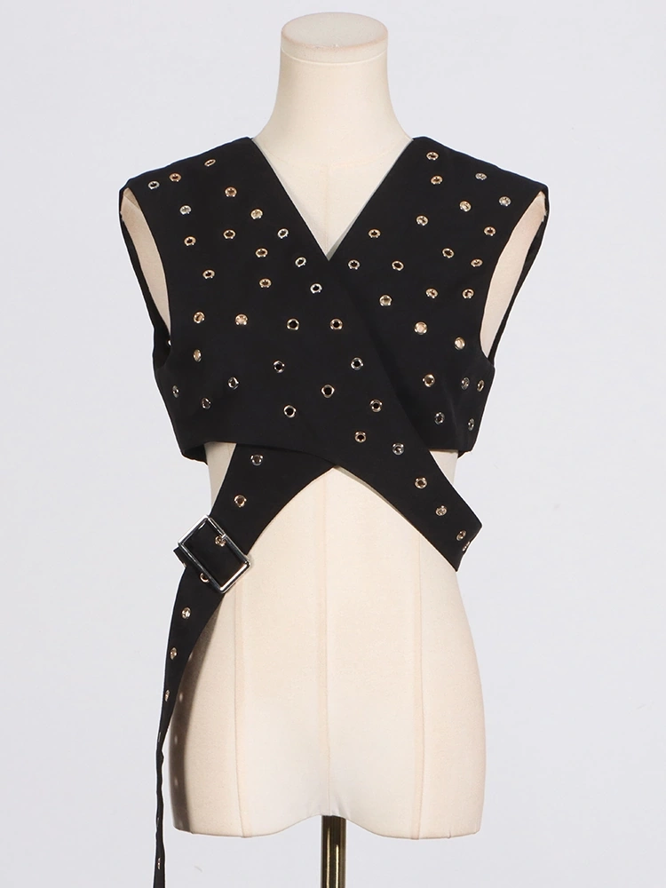 Handmade Rivet Sleeveless Vest Jacket