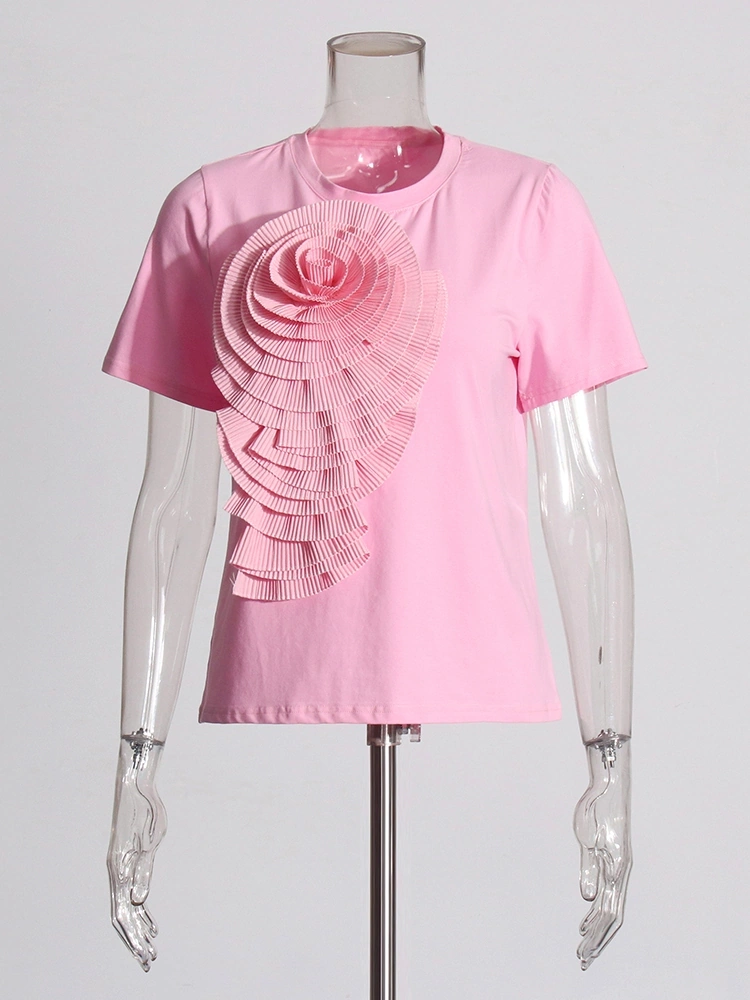 Rugged 3D Flower Short Sleeve T -shirt