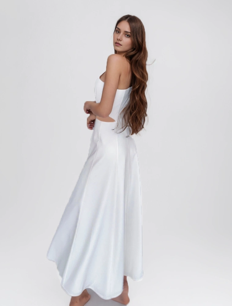 Diagonal Shoulder Split Double Layeres Dresses
