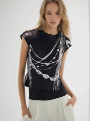Jewel Chain Short Sleeve T-shirt  New