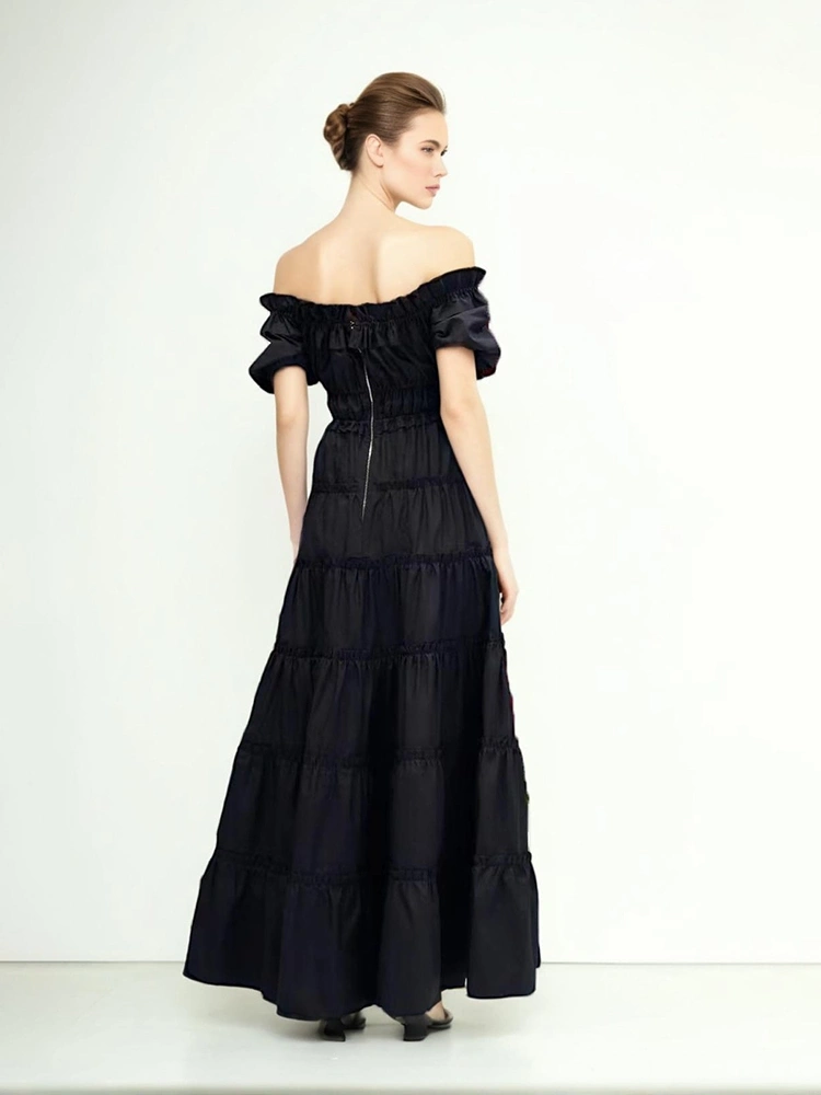 One SHoulder Lotus Leafs Edge Collar Bubble Sleeve Dresses New