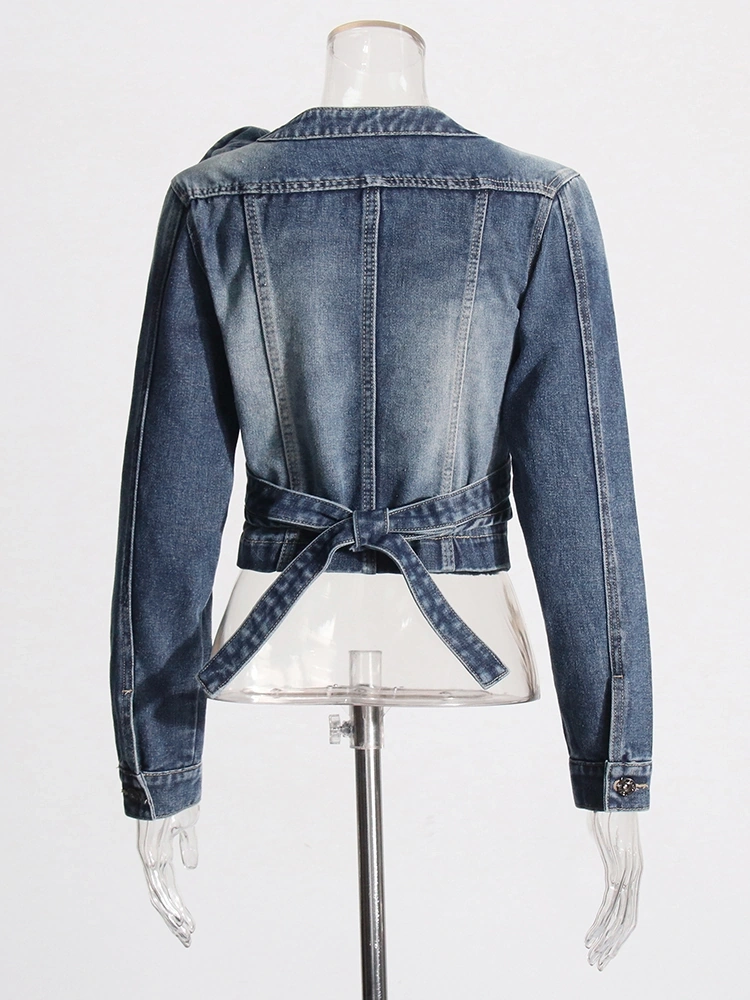 Asymmetric Denim Tie Up Short Jacket
