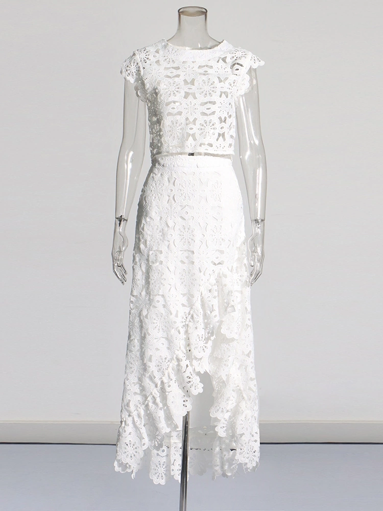 Embroidered Floral Ruffle Two Piece Set New