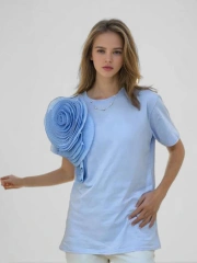 Rugged 3D Flower Short Sleeve T -shirt