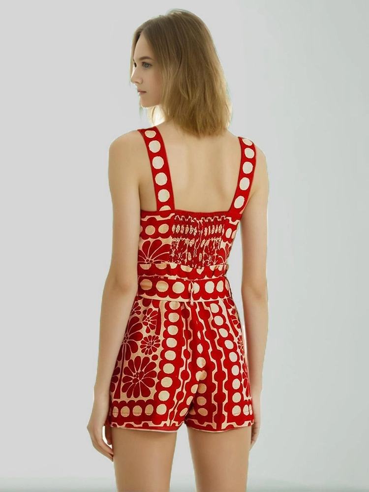 Wide Shoulder Strap Waist Design Short Jumpsuit New