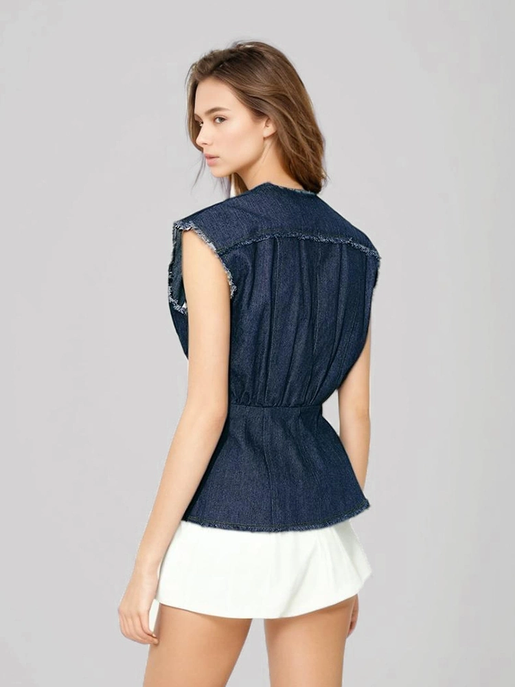 Ragged Edge Eesign Sleeveless Wide Shoulder Waistband Vest Jacket New