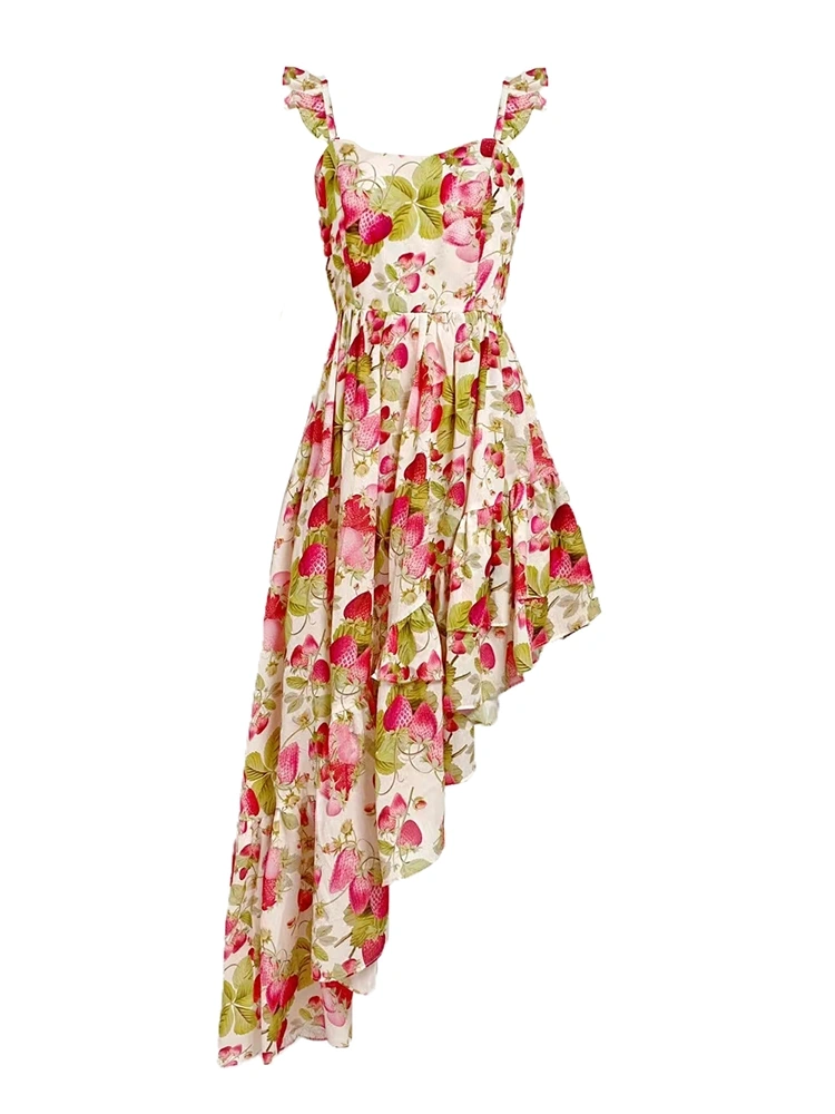 Strap Irregular Printing Suspender Backless Maxi Dresses