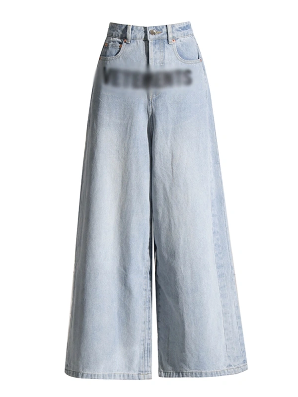 Embroidered Retro Wide Leg High  Waist  Denim Pants