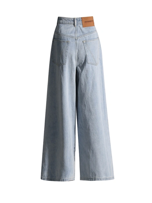 Embroidered Retro Wide Leg High  Waist  Denim Pants