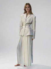 Slim Suit Jacket High Waist Pleated A -Line Skirt Two Piece Set