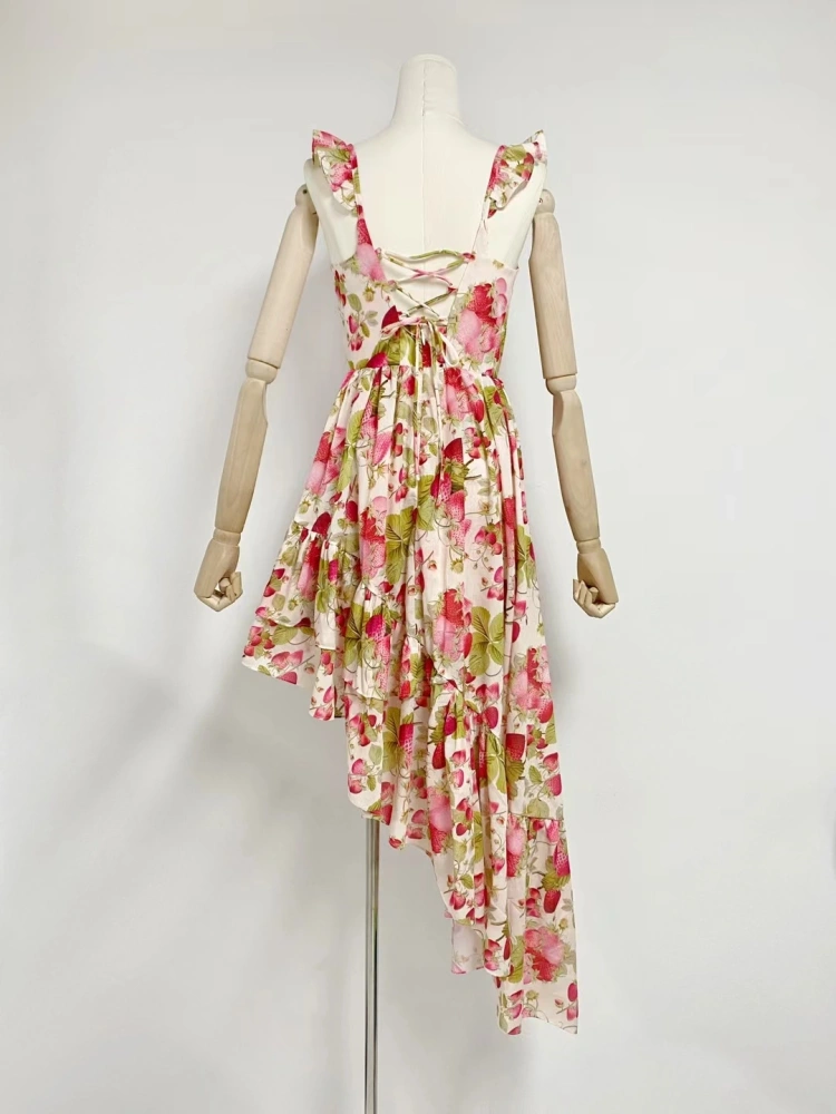 Strap Irregular Printing Suspender Backless Maxi Dresses