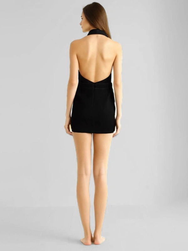 Hanging Neck Deep V  Backless Vest Dresses