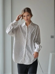 Pearl Loose Silhouette Collar Long Sleeve Shirt New