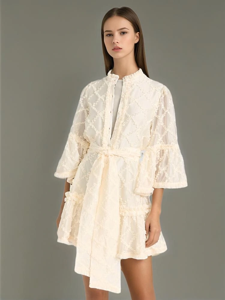 Flare Sleeve Lace Sheer Mini Dresses New
