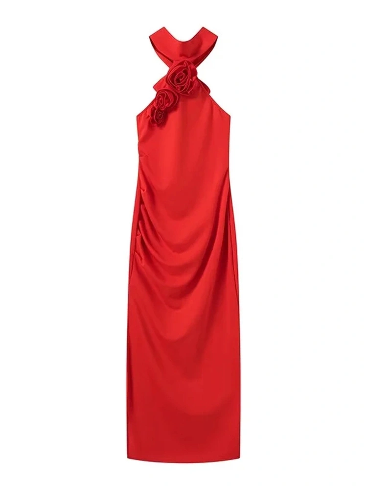 Flower Hanging Neck Maxi Dresses New