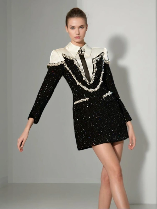Sequin Studded Long Sleeve A-line Mini Dresses New