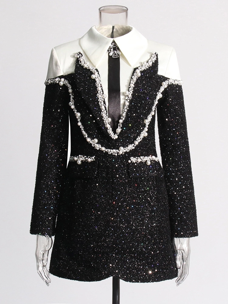 Sequin Studded Long Sleeve A-line Mini Dresses New