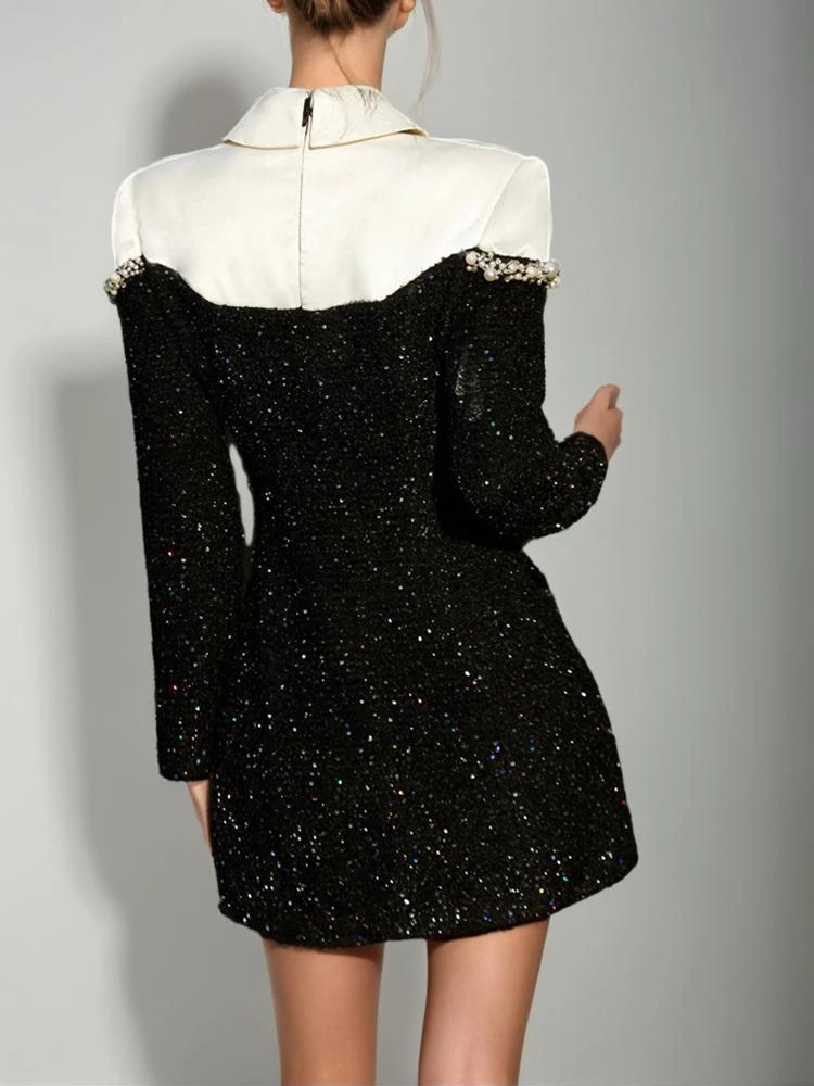 Sequin Studded Long Sleeve A-line Mini Dresses New