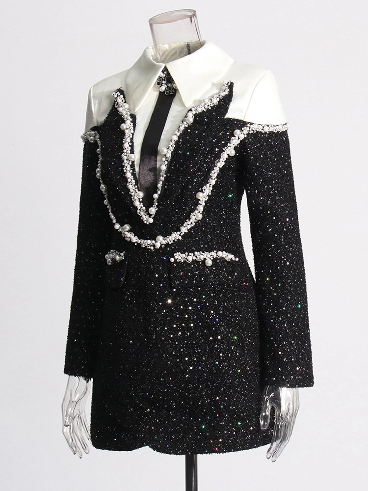 Sequin Studded Long Sleeve A-line Mini Dresses New