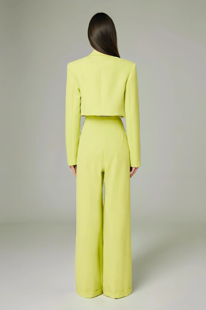 V Neck Short Suit High Waist Straight Two Piece Set
