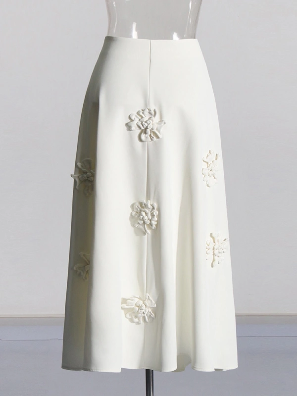3D Floral Shoulder Strap Vest  Sexy High Waist Skirt  Two Piece Set