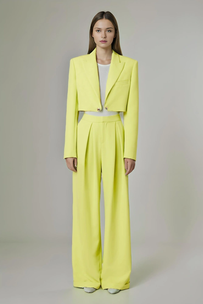 V Neck Short Suit High Waist Straight Two Piece Set