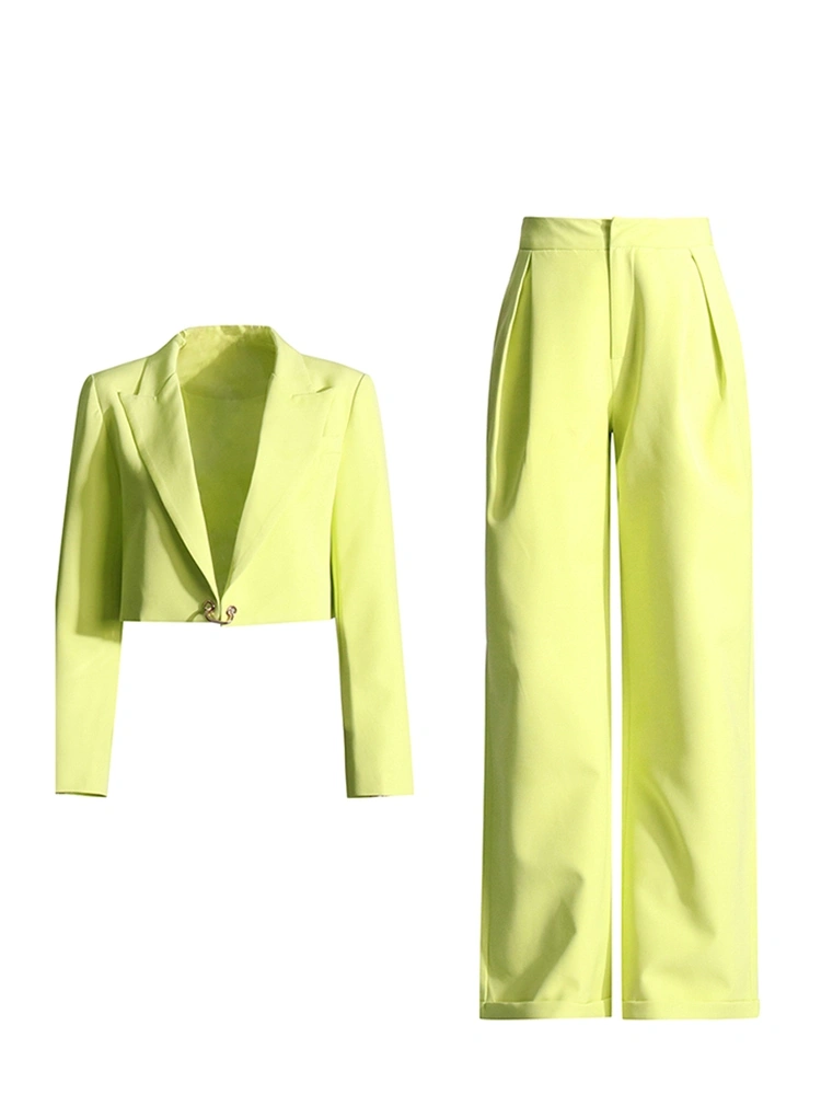 V Neck Short Suit High Waist Straight Two Piece Set