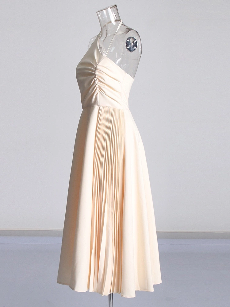 Slanted Shoulder Strap Irregular Pleated Pleated Maxi Dresses