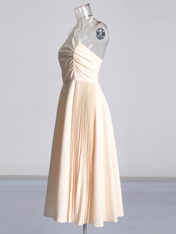Slanted Shoulder Strap Irregular Pleated Pleated Maxi Dresses