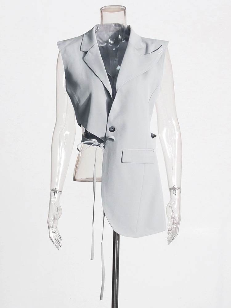 V Neck Irregular Lace Sleeveless Vest Jacket