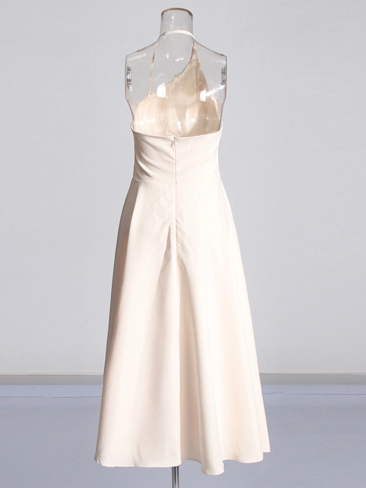 Slanted Shoulder Strap Irregular Pleated Pleated Maxi Dresses