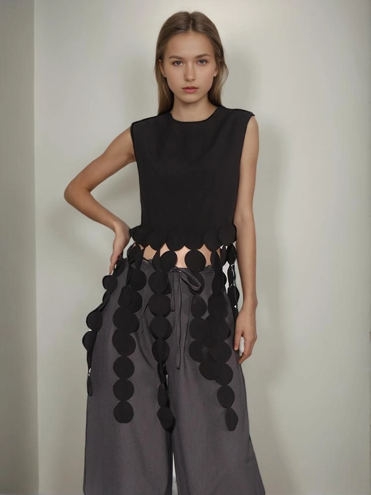 Spliced Circular Fringe Design Sleeveless Vest Top