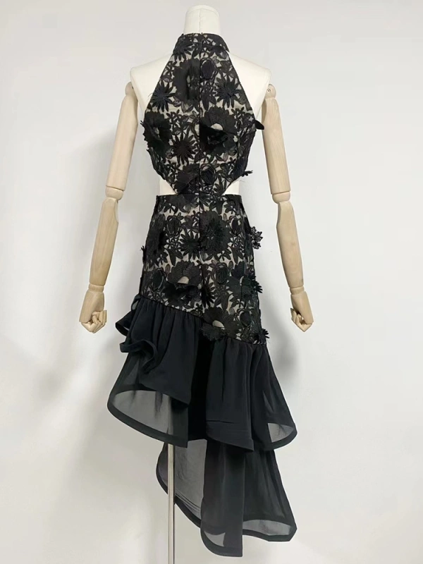 Round Neck Seeveless 3D Floral Irregular Dresses New
