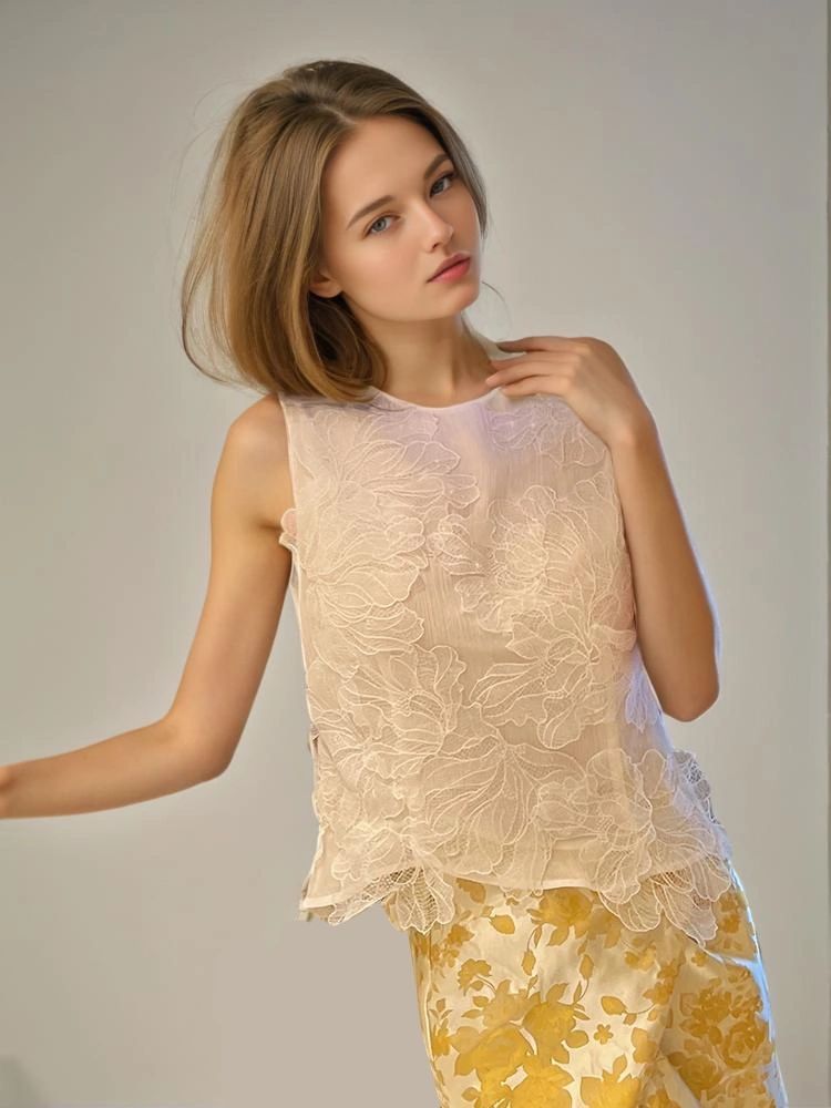 Flower Lace Patch Vest Top New