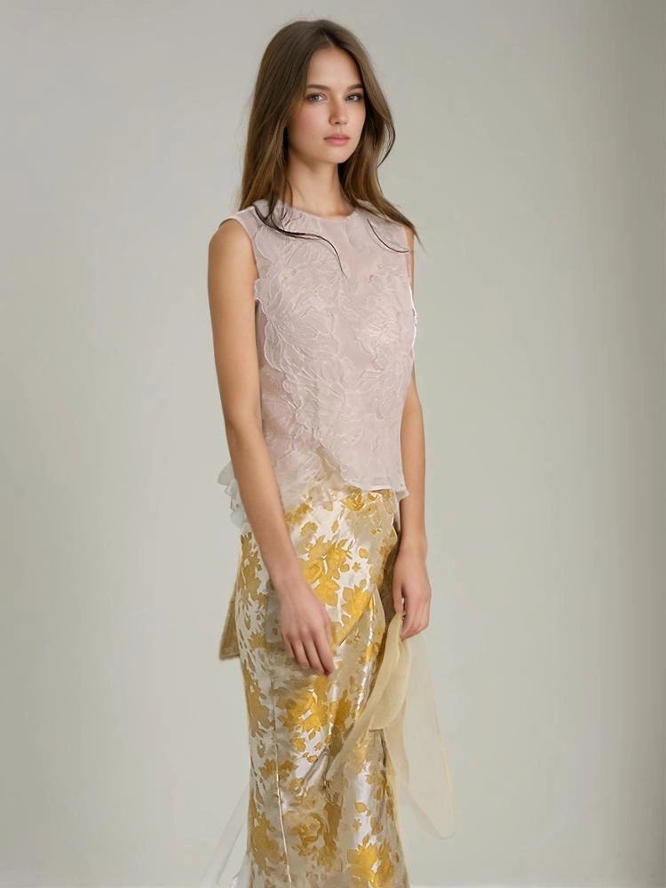 Flower Lace Patch Vest Top New