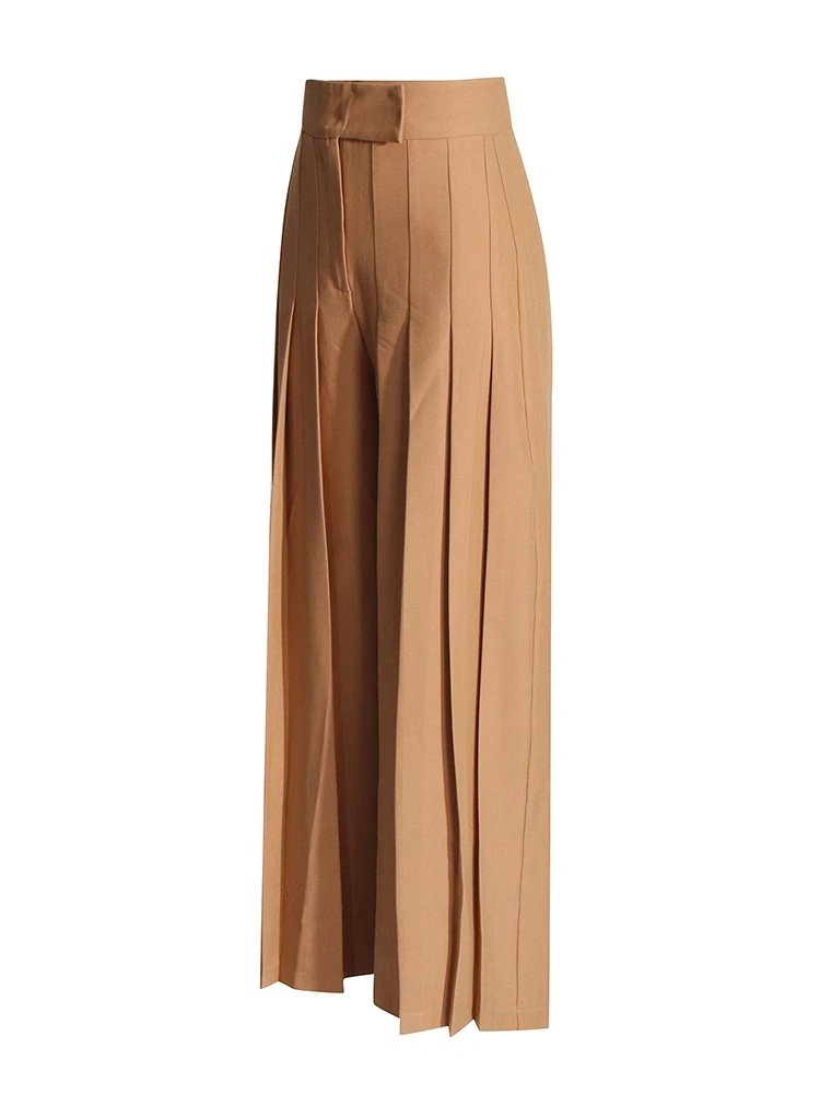 Pleated High Wiast Wide Leg Straight Leg Mop Pants