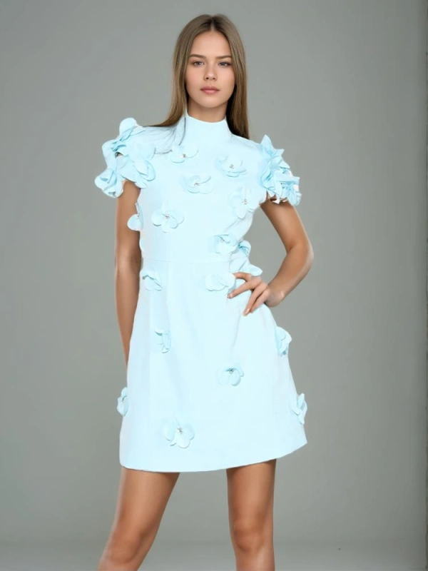 Blue 3D Floral Dresses