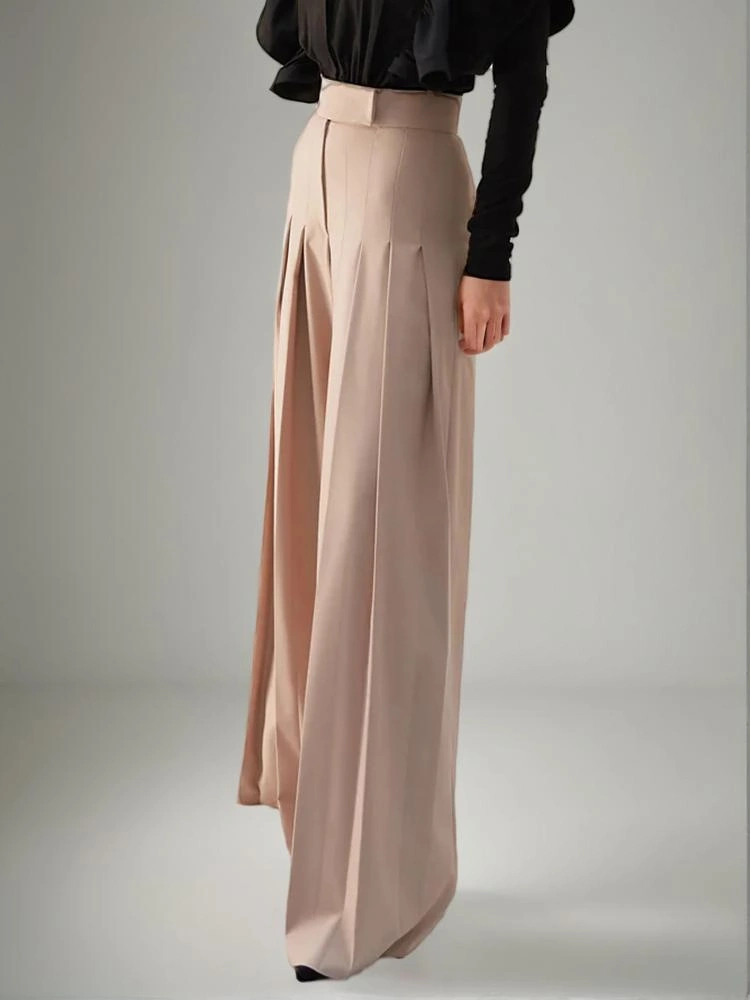 Pleated High Wiast Wide Leg Straight Leg Mop Pants