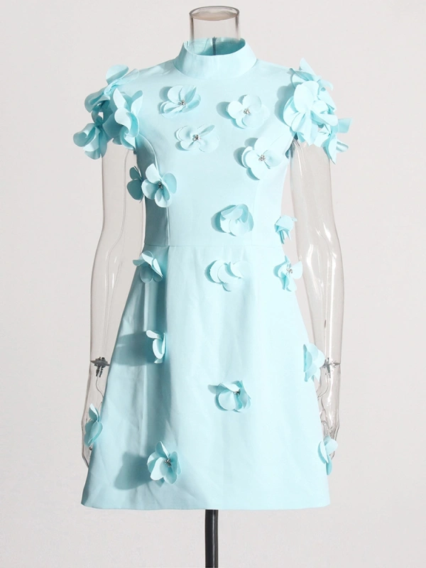 Blue 3D Floral Dresses