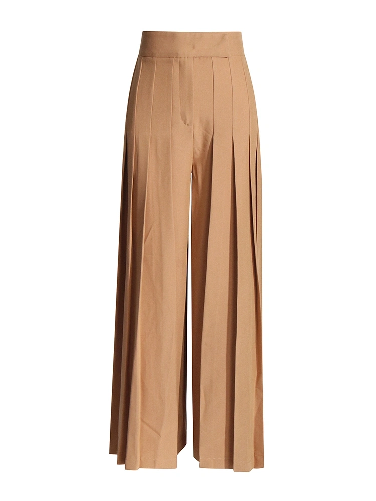 Pleated High Wiast Wide Leg Straight Leg Mop Pants