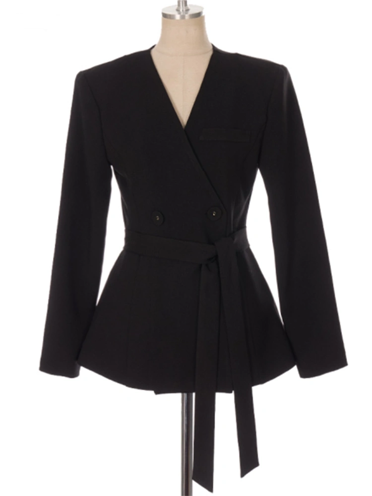 High Waist Straight Pant  Belt  Coat Two Piece Sets