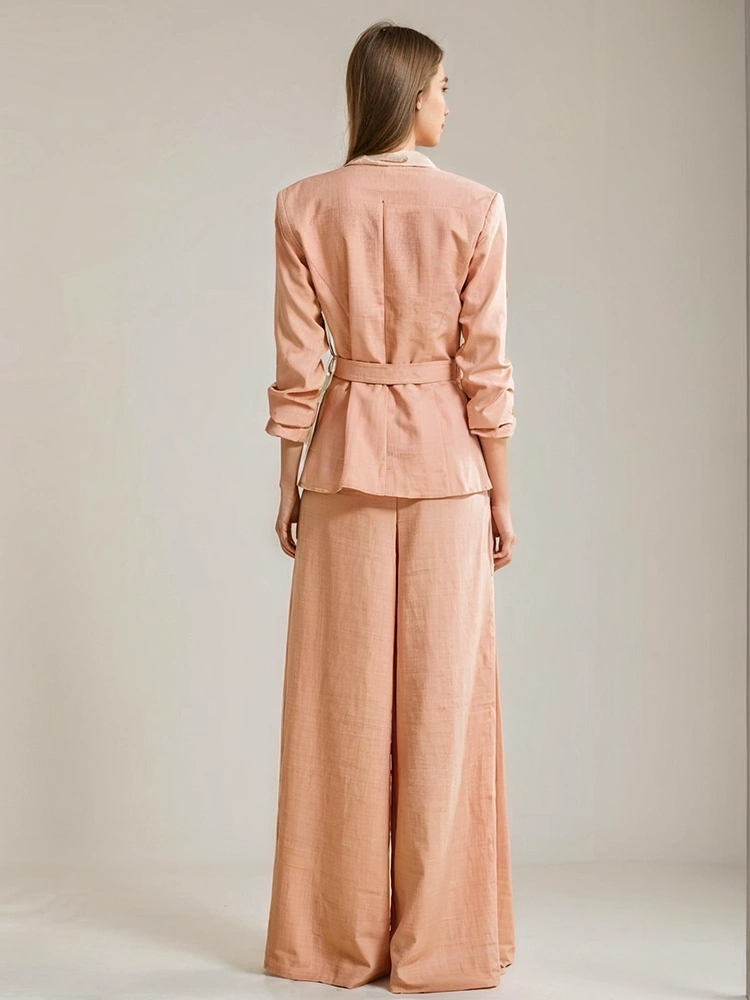 High Waist Straight Pant  Belt  Coat Two Piece Sets