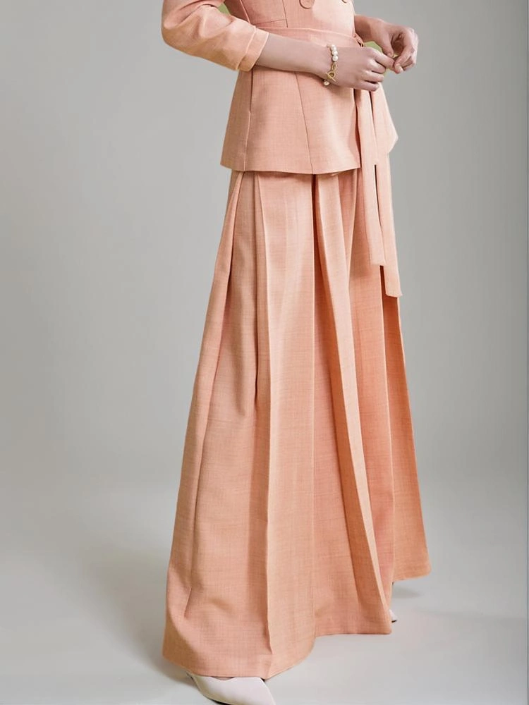 High Waist Straight Pant  Belt  Coat Two Piece Sets