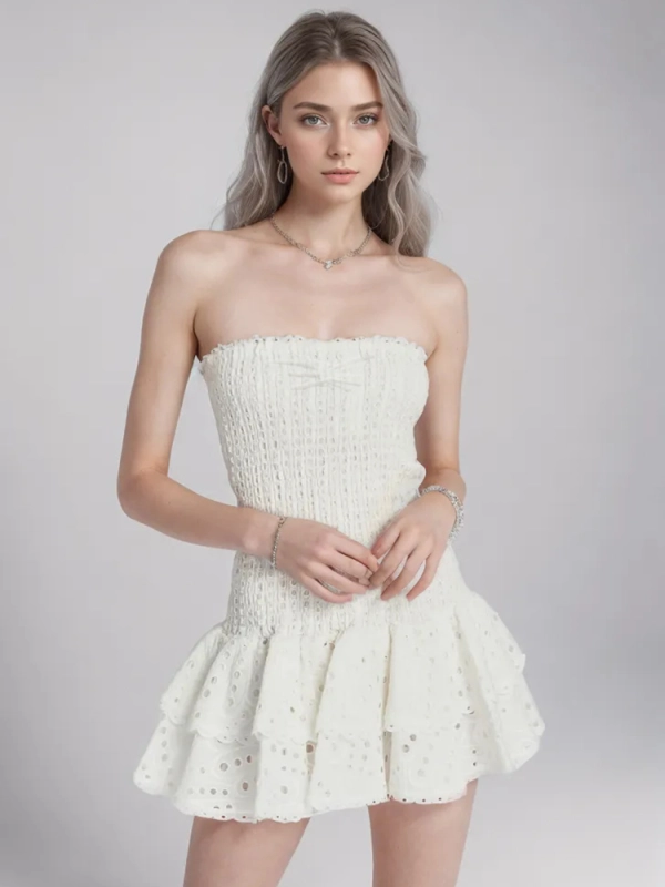 Layered Hem Strapless Women  Mini Dresses