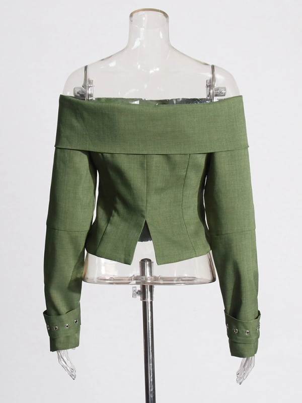 One Shoulder Irregular Jacket High Waist Split Skirt Two Piece Set
