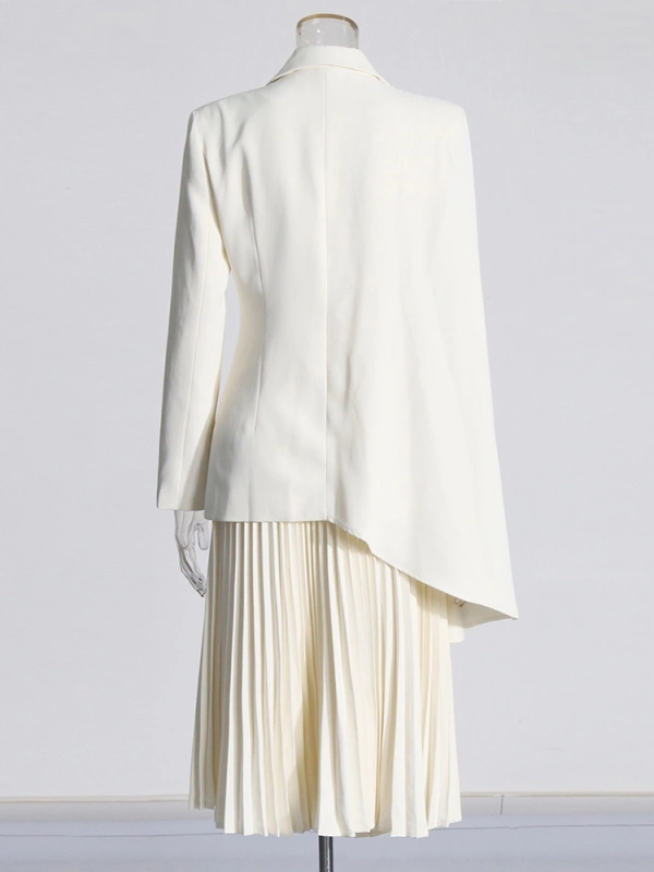 Irregular Sleeve Design Blazer Pleated Skirt Two Piece Set