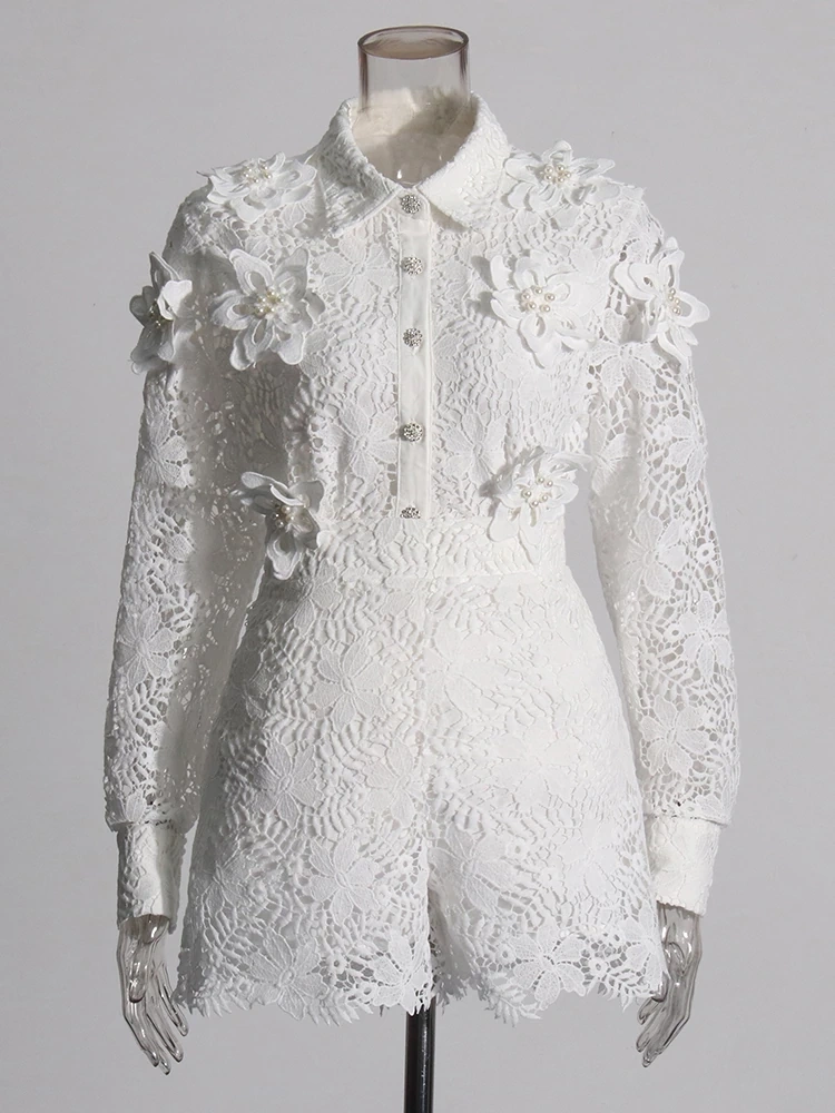 Embroidered Flower Long Sleeve Two Piece Set